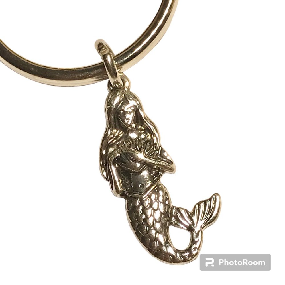 Mermaid Keychain Keyring Silver Tone Metal Charm Island Beach Nautical